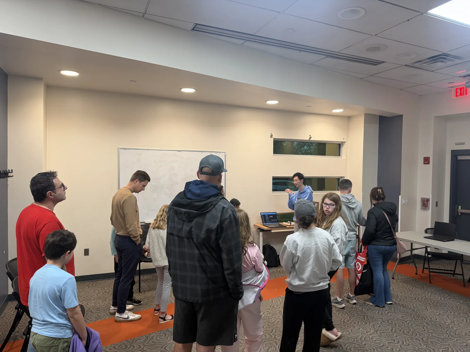 Students learning with robots in a library workshop